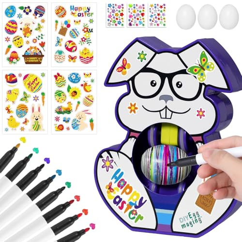 Joyesplay Osterei Dekorationsset,Ostereier Zum Bemalen mit Spinner DIY Osterdeko Mit 2 Sticker-Packs 3 Eiern & 8 Farben Stiften Oster Geschenk Kinder für Ostern (Grau)
