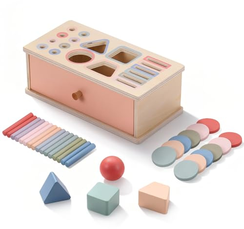 Jouet Montessori, 3 en 1 Jeux Enfant Jouet en Bois éDucatif De Tri des Couleurs, Boite a Forme, Motricité Fine pour Garçons Filles, Boîte de Tri des Jeux Sensoriels, Cadeau de jouet éducatif de Noël
