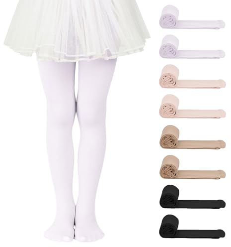 Zando 8 Pairs Pink Ballet Tights for Girls Size 7-8 - Nude Dance Tights for Girls Black Stockings Ultra Soft Multiple Colors Full Length Leggings for Daily School Party,Halloween Christmas 6-9 Years