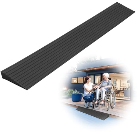 Rampa de umbral de puerta, superficie antideslizante, rampa de umbral de PVC, para silla de ruedas, rampa de goma para cochecitos, sillas de ruedas, andador o scooter eléctrico (negro, 100 x 8 x 2 cm)
