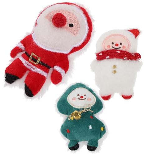 Homoyoyo Lot de 3 Jouets Interactifs de Noël pour Chat en Peluche à l'herbe à Chat à Mâcher Solide Set 3 Pièces Bonhomme de Neige Sapin Père Noël pour Chatons
