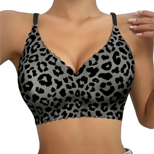 ZTFYKLIN Sujetadores Sin con Estampado De Leopardo para Mujer, Sujetador Tipo Bralette Cómodo Total Y Soporte. Varillas (Black, XL) Maternidad Camisetas Incorporado Talla 120 Aros Tallas Grandes