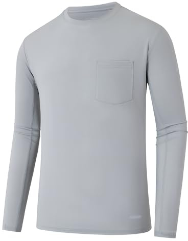 Aoluyard Men's Long Sleeve Sun Protection Pocket Shirts UPF 50+ Rash Guard Shirt for Fishing Running Workout Lightweight Quick Dry Coolgrey XL