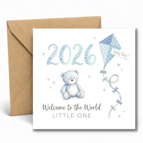 Edition Seidel Premium carte de naissance carrée avec enveloppe. Carte de vœux naissance bébé garçon Welcome to the World ourson (EQ166 SW026)