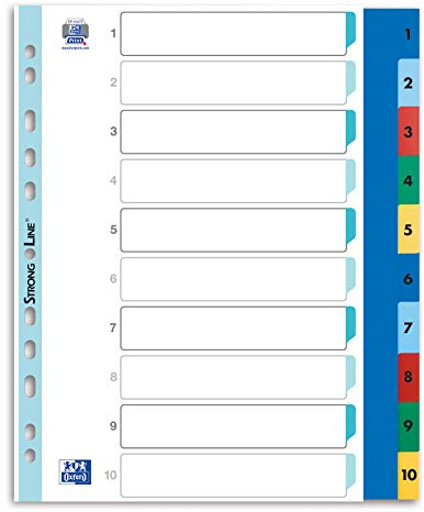 Oxford Register Strong-Line, Zahlen 1-10, DIN A4, aus Kunststoff, XL, 10-teilig