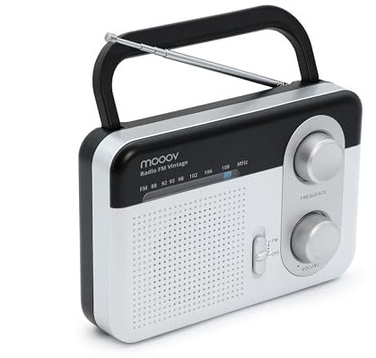 METRONIC 477220 Radio à Piles Portable Fm Grandes Ondes avec Sortie Casque et Poignée de Transport Rabattable- Transistor Alimentation Pile ou Secteur - Look Vintage - Noir Et Blanc