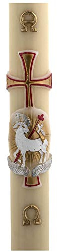 Holyart Candles, Large Candles: Paschal Candle, Beeswax with Lamb, red and Gold 8x120cm