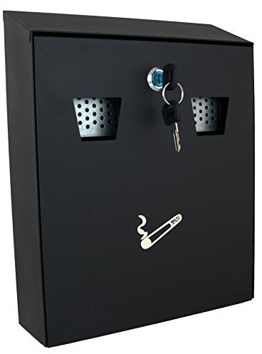 Buckingham Outdoor Cigarette Bin Lockable Heavy Duty Black Powder Coated Steel Wall Mounted Ashtray Bin for Home Pubs Clubs Office Ash Bin with Luminous Cigarette Motif Smoking 26 Cm