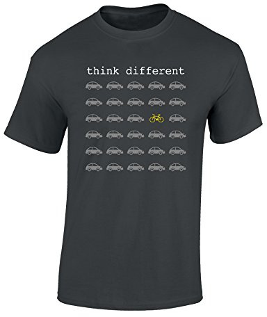 Camiseta Bicileta: Think Different - Regalo Ciclistas - Bici - BTT - MTB - BMX - Mountain-Bike - Downhill - Regalos Deporte - Camisetas Divertida-s - Ciclista - Retro - Fixie Shirt (L)