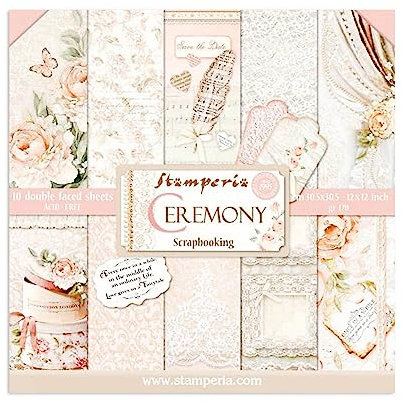 Stamperia Bastelpapier Block mit Muster für Scrapbooks, Alben, Bullet Journals und mehr - Säurefrei, Doppelseitig - Bastelpapier Bunt für Hobbys und als Geschenk (Ceremony) (30,5 x 30,5 cm)