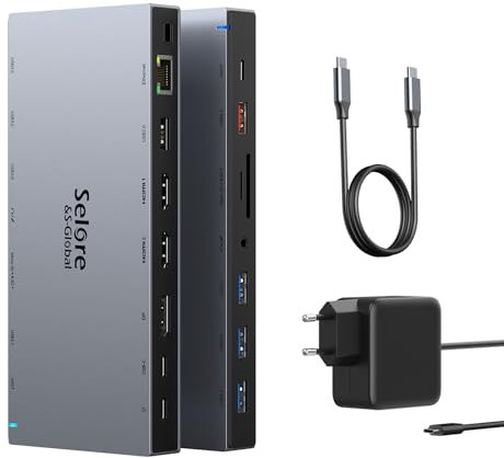USB C Docking Station mit 65W Netzteil Laptop Dockingstation Triple Display USB C Dock Hub mit 4K Dual HDMI, DP, 100W PD, Ethernet, 10Gbps USBC/A 3.1, 3 USB3.0, SD/TF, Audio/Mic