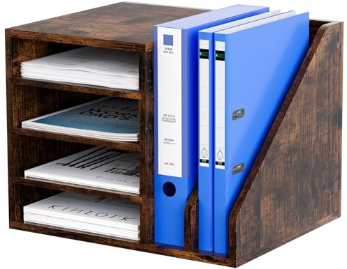 EasyPAG 6 Compartimentos Madera A4 Bandeja Archivo Organizador Escritorio Soporte Documentos Clasificador Oficina Almacenamiento Papeles Estante Folios,Marrón