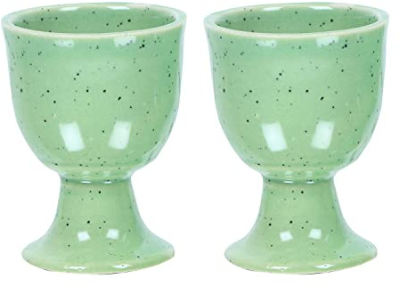WHOLELIFEOBJECTS Soft Boiled Egg Holder | Ceramic Egg Cup Set | Ceramic Egg Holder Pottery Housewarming Gift Set of 2 (Green Mat)