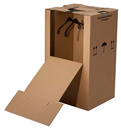BB-Verpackungen 4x Kleiderbox MINI 612 x 522 x 1020 mm 2-wellig (4 Stück) - praktischer Kleiderkarton mit Metallstange, einfach aufzubauen und 40kg Traglast