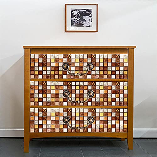 Stick on Tiles Red Brown Checkered Tile Stickers PVC Self Adhesive Wall Tiles Heat Resistant Tile Stickers for Kitchen Bathroom Waterproof Peel and Stick Floor Tiles Tile Paint 10x10cm