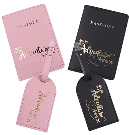 Bekecidi Reisepasshülle Set, PU Passport Hülle mit Gepäckanhänger, Reisepass Organizer Reisepasshalter und Kofferanhänger, Passport Holder für Kreditkarten, Ausweis, Reisedokumente(English)