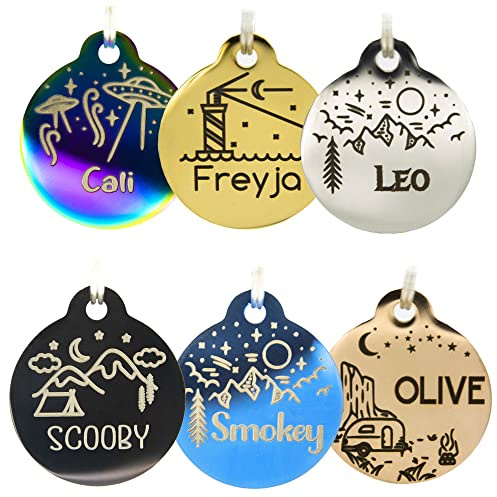 Personalized Dog Tag with 5 Lines of Custom Deep Engraved Durable Stainless Steel Pet ID Name Tag Designer Small Size Round