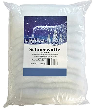 SCHNEE-WATTE, Dekoschnee, Kunstschnee, Schnee, Basteln, Bastelwatte, Bastelmaterial, weiß ZICK-ZACK 100g