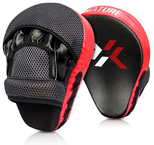 Pratzen Boxen mit hochwertiger Polsterung - 1 Paar Kickboxen Boxpratzen für optimale Schlagdämpfung,Trainerpratzen Boxing Pad für Männer Frauen,Schlagkissen für Karate MMA Taekwondo Muay Thai-Rot