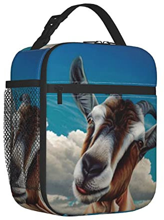 XVBCDFG Fiambrera unisex con estampado de cabra, bolsa de almuerzo reutilizable con cremallera para el trabajo, picnics, viajes
