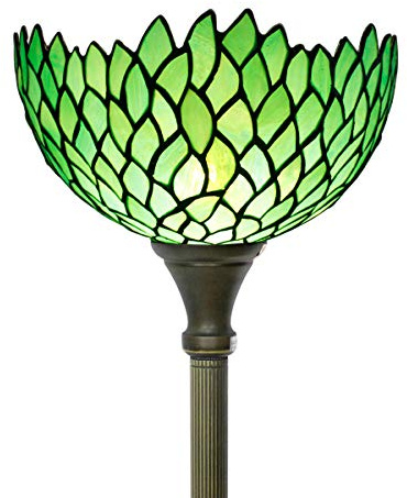 WERFACTORY Tiffany Floor Lamp Green Wisteria Stained Glass Light 12X12X71 Inches Pole Torchiere Standing Corner Torch Uplight Decor Bedroom Living Room Home Office S523 Series