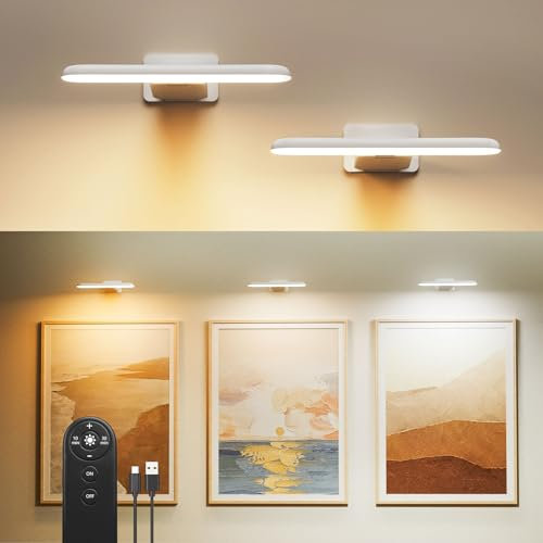 FULEN Luce Per Quadri Senza Filo, Lampada Da Parete Ricaricabile, Luci LED Applique Con 3 Temperature Di Colore, Telecomando, Luce Per Specchio E Dardo, Bianco