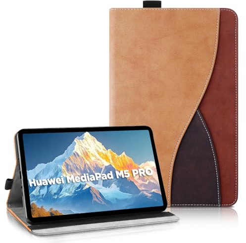 AsWant Hülle für Huawei MediaPad M5 / M5 PRO (10.8 Zoll) - Ultradünne Business Tricolor Tablette mit Portemonnaie und Standfunktion Schutzhülle Kompatibel mit Huawei Mediapad M5 Hülle (Braun)