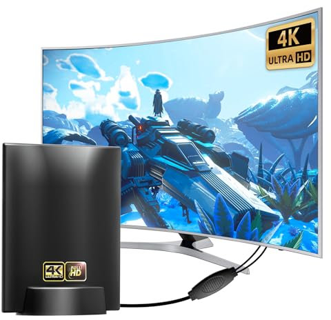 DVB/DVBT2 Antenne - Zimmerantenne für Fernseher mit Verstärker, 600km Reichweite 360° Empfang - VHF/UHF/DAB Antenne Mit Magnetfuß, Signalqualität durch ALU-Kern - Alle TV-Geräte