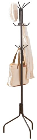 Furshus Coat Rack Freestanding,hat and coat rack stand for entryway,Living Room,Bedroom,Metal coat tree with12 Hooks and 3 Legs (Brown)