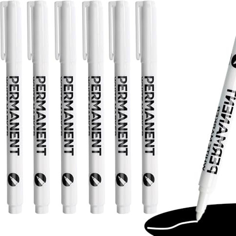 Zovator 6PCS White Marker Pen, White Marker Metallic Paint Marker Fine Point Permanent Markers Pens Set for Rock Wood Fabric Ceramic Plastic