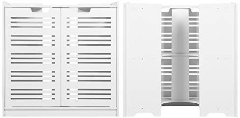 Akozon Meuble de Lavabo à Double Porte à Lattes Horizontales - Solution de Rangement élégante pour Votre Salle de Bain | Offre Spéciale pour Les Entrepôts à l'étranger