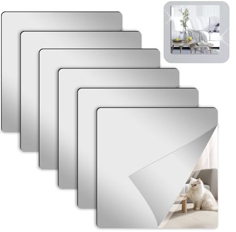 Megcdtr Klebespiegel Selbstklebend, 6 Stück Spiegelfolie Wandspiegel, 20 X 20 cm Flexibler Spiegelfolie für DIY Hause Badezimmer Wanddekoration