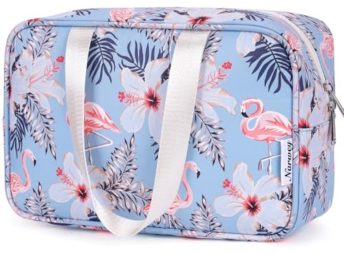 Kulturtasche Damen Gross, Kulturbeutel Groß Damen Kosmetiktasche Waschtasche Make up Tasche Organizer für Kinder and Frauen (Aqua Flamingo)