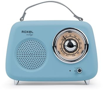 Roxel RFM01 Enceinte de fête radio FM rétro – Design intemporel, son supérieur, radio FM, lecture MP3 et diffusion BT sans fil, parfaite comme cadeau (bleu)