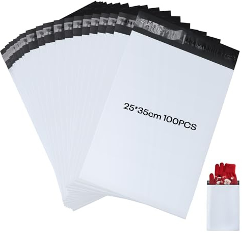 KOMABLEN 100 Pièces Enveloppe Plastique Expedition, 25x35cm Autoadhésive Emballage Colis Vinted, Opaque Imperméable Colis Vinted, Pochette Colis Enveloppe Colis pour Vêtements, Chaussures