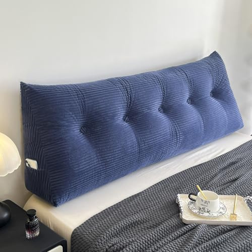 Cuscino Triangolare Testiera Letto Una Piazza E Mezza/Singolo 160/190 Cuscinone per Testata Letto Matrimoniale Poggiatesta Lettura Sfoderabile Cuscini Grande per Schienale Divano (60X20X50cm,Blue)