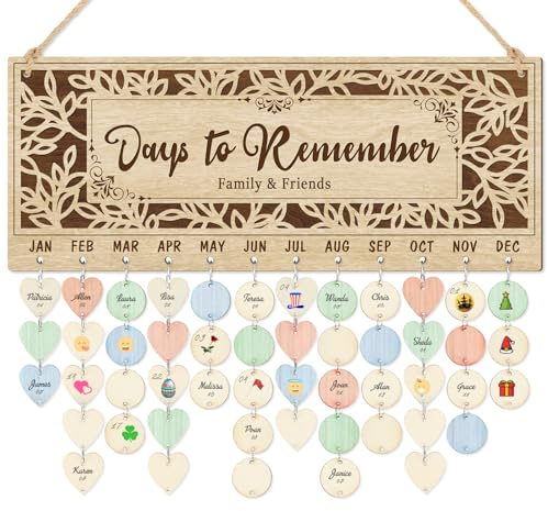 CHDITB 3D Days to Remember Birthday Calendar(16x6), Rustic Leaf Branch Family Tree Birthday Reminder Tracker Wall Hanging, Brown Family Birthday Chart Broad with 100 Tags for Grandma Mom Gift