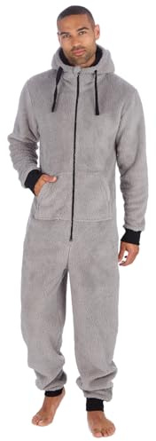 Undercover herr tjock gosig fleece dragkedja med huva onesie, Snuggle – grå/svart, M-L
