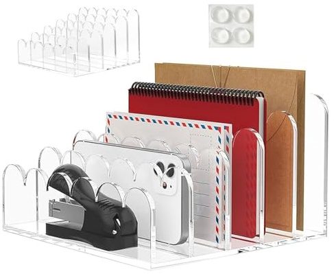 Porta Lettere in Acrilico | Organizzatore Acrilico per Documenti con 5 Scomparti per Scrivania - Contenitore Posta Da Scrivania Per Documenti Cartelle Buste Lettere E Bollette