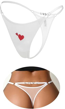 ohmydear Tanga seductora de hilo Tanga mujer sexy de malla Slip íntima T-Back Talla única String con cintura ajustable Mini Tanga con pedrería Bragas con bordado en la parte delantera, Color blanco
