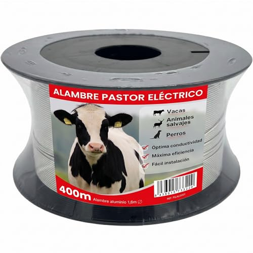 Llampec Hilo Pastor Eléctrico, 400m x 1,6mm, 99% Aluminio, Alta Conductividad, Resistencia 70kg, Bobina Profesional para Cercas Eléctricas, Fabricado en España