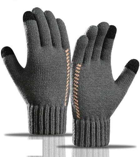 Herrtermohandskar, vintertjockade fleecefodrade femfingers stickade ullhandskar med fingerseparation och pekskärm för utomhusbruk. 22 * 9.5cm A0499
