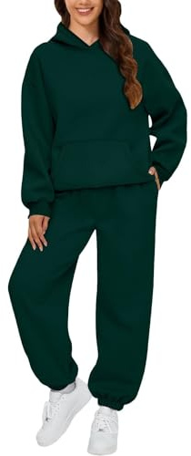 Uqezagpa Modern träningsoverall för kvinnor långärmad pullover tvådelad outfit lös passform huvtröja och sportbyxor långärmad husdräkt