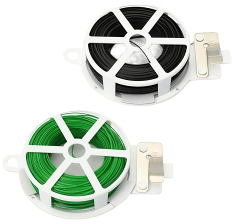 Daleweo 100 m Alambre Plastificado Verde y Negro, Plastic Coated Wire para Jardines, Flores y Plantas Trepadoras, Flexibles Alambre Verde Jardin con Cuchilla para Un Manejo Sencillo