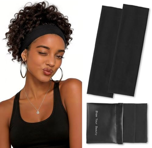PROPOG Fascia Capelli Donna,Fasce Per Capelli Sport Antiscivolo Estensibile Traspirante, Headband Unisex, Nero, Per Sport, Yoga, Pulizia Del Viso, Fitness, 2PCS (Nero)
