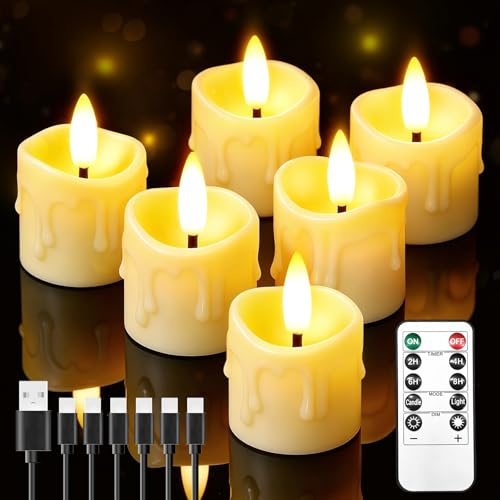 6 Pièces Bougies LED Rechargeable avec à Distance Fonction Minuterie