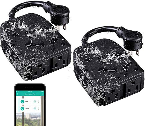 LITEdge WiFi Outdoor Smart Plug 250V, 2 Independently Control Sockets Power Outlet, Compatible with Google Home & Alexa, APP Cordless Remote Timer, Waterproof, Pack of 2
