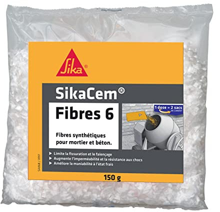 SIKA - Fibres synthétiques 6mm pour enduits et mortiers - SikaCem Fibres 6 Blanc - Limite la fissuration et le faïençage - Augmente l'imperméabilité et la résistance aux chocs - 150g