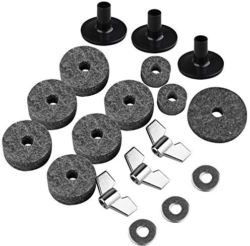 Futheda 18 Pieces Cymbal Replacement Musical Instruments Accessory Includes 3 Cymbal Sleeves with Base & 6 Cymbal Felts & 2 Hi-hat Clutch Felt & 1 Hi-hat Cup Felt & 3 Wing Nuts & 3 Washers Drum Kit