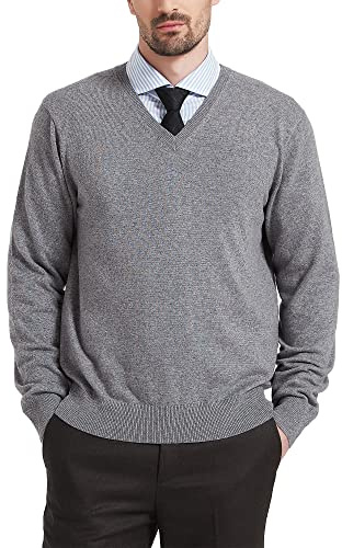 Kallspin Men’s Wool Blend Jumper Sweater V Neck Long Sleeve Knit Pullover